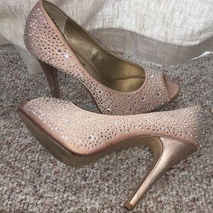 Sparkly peep toe event heels silver pink rose gold